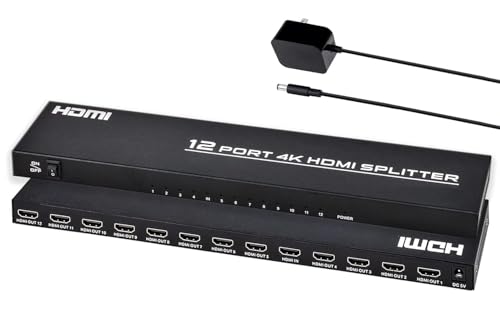 4K HDMI Splitter 1 in 12 Out, Powered HDMI Distributor Support 4Kx2K@30Hz Full HD for PC Laptop PS4 Xbox HDTV Office Home Teaching