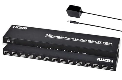 4K HDMI Splitter 1 in 12 Out, Powered HDMI Distributor Support 4Kx2K@30Hz Full HD for PC Laptop PS4 Xbox HDTV Office Home Teaching