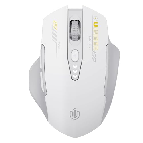 Uineer Bluetooth Mouse, Tri-Mode Wireless, Rechargeable, 3-Device Switch | Dual Bluetooth plus 2.4G connectivity, 3-device switching and a visible rechargeable battery level. - color: Gray and White