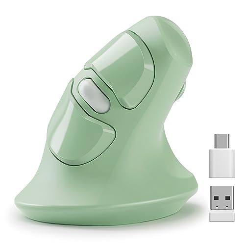 MicroPack Ergonomic Vertical Wireless Mouse, Silent Cordless Mouse with USB-A & Type-C Receiver, 800/1200/1600 DPI, 6 Buttons, Reduces Wrist Strain for Windows, Mac, PC & Laptop Green - color: Green