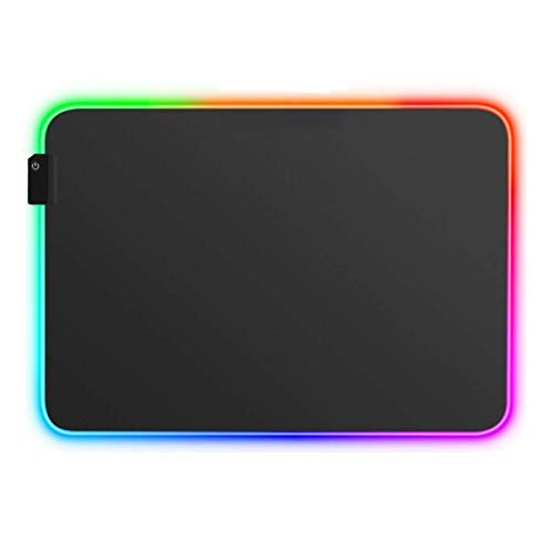 RGB Gaming Mouse Pad, Small Size Glowing Water-Resistant Soft LED Mouse Pad (13.8 x 9.8 x 0.16”) with 14 Lighting Mode, Anti-Slip Rubber Base Mouse Mat for PC LaptopOfficeHomeTravel, L-Black