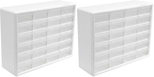 Akro-Mils 24-Drawer Plastic Drawer Storage Cabinet for Garage Organization, Bead Organizer, Building Bricks Storage, Teacher Toolbox, Makeup Organizer, 20-Inch W x 6-Inch D x 16-Inch H, 10124 White - color: White, size: 24 Drawer, style: 2 pack