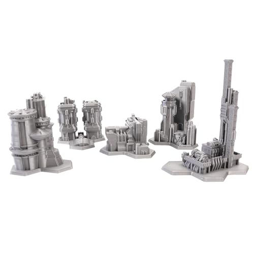 Tabletop Terrain 6mm Sci-Fi Cityscape Bundle 1 Hex for Miniatures Games Such as Epic Battletech Adeptus Titanicus (Bundle 1 with Hexes) - size: Bundle 1 with Hexes