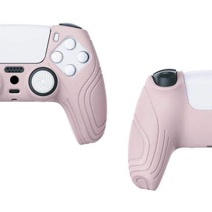 eXtremeRate PlayVital Samurai Edition Cherry Blossoms Pink Anti-Slip Controller Silicone Skin for ps5, Ergonomic Soft Rubber Protective Case for ps5 with White Thumb Stick Caps - color: Cherry Blossoms Pink