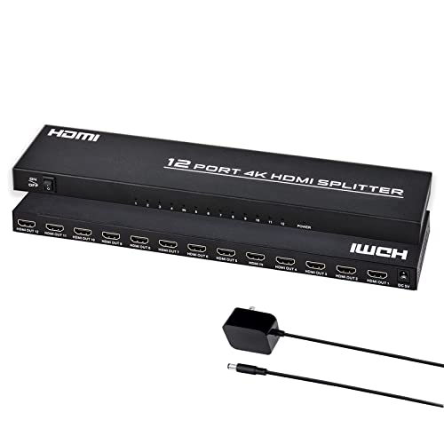 HDMI Splitter 1 in 12 Out, 4K@30Hz Powered Video Split Duplicator/Distributor Duplicate/Mirror Screen, 3D 4K for Watching Sports Matches, Exhibitions, TV Stores - size: HDMI 1x12