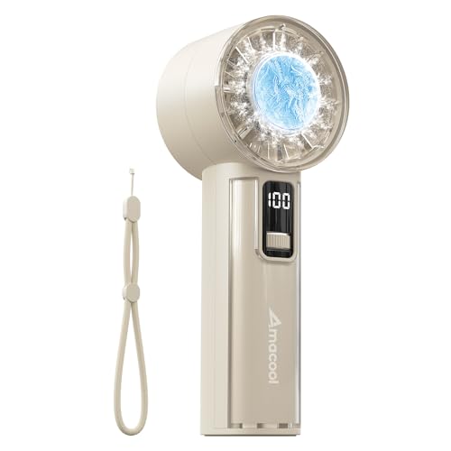 AMACOOL Handheld Fan with Ice Cooler, Mini Portable Fan Rechargeable, 18Hrs Cooling, 0-100 Adjustable Speed, Small Yet Powerful, Personal Hand Fans for Travel, Beach, Outdoor, Makeup, Gifts for Women - color: Beige, style: With Ice Cooler