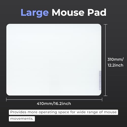 XVX Glass Mousepad Gaming, White Hard Mouse Pads for Esports, Large Mouse Mat 16.2" x 12.2", Tempered Glass Mouse Pad Smooth Micro-Etched Surface with Improved Precision and Speed - color: White