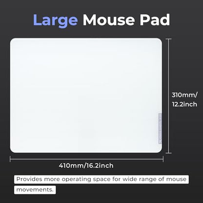 XVX Glass Mousepad Gaming, White Hard Mouse Pads for Esports, Large Mouse Mat 16.2" x 12.2", Tempered Glass Mouse Pad Smooth Micro-Etched Surface with Improved Precision and Speed - color: White