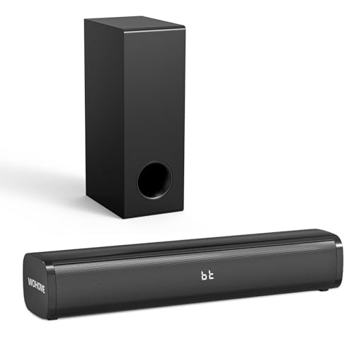 Sound Bar for Smart TV with Wired Subwoofer, 2.1 CH Small TV Soundbar Speakers, Support Bluetooth 5.3/ARC/Optical/AUX/USB Connectivity, S100 Pro, Black - color: Bright Black