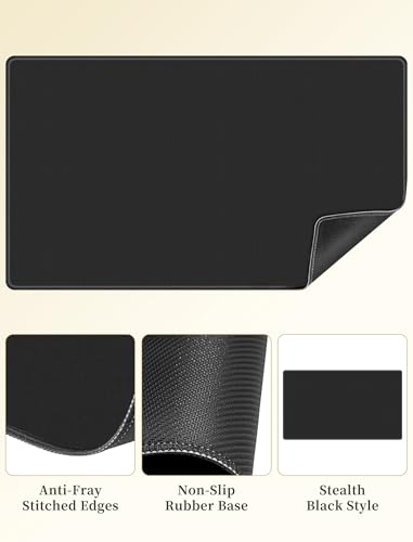 NiHome Playmat Compatible with MTG Magic The Gathering, Solid Black | 24 x 14 Inch - Non-Slip Rubber Base, Stitched Edges, Card Zones & Protective Storage Sleeve