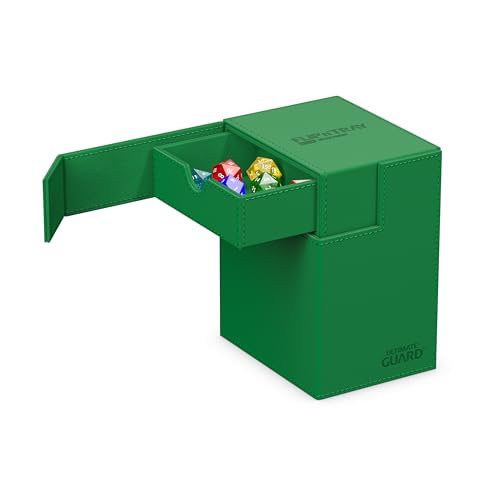 Ultimate Guard Flip'n'Tray 133+, Deck Case for 133 Double-Sleeved TCG Cards + Dice Tray, Green, Independent Magnetic Closure & Microfiber Inner Lining - color: Green, size: 133+
