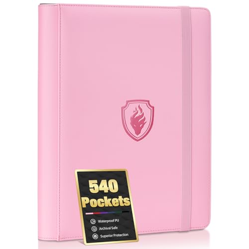 Premium 9 Pocket Card Binder for 540 Cards, Fabmaker PU Cover Trading Card Binder, Sturdy Card Collection Album, Sleek Card Holder Folders for Game Cards & Sports Cards, Pink - color: Pink, size: 540 Pocket