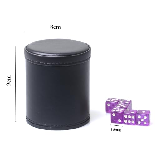 PU Leather Dice Cup Set, Purple Velvet Interior Dice Cup Shaker Quiet with 6 Purple Translucent Dice for Liars Dice/Farkle/Yahtzee Games, 1 Pack - color: Purple B