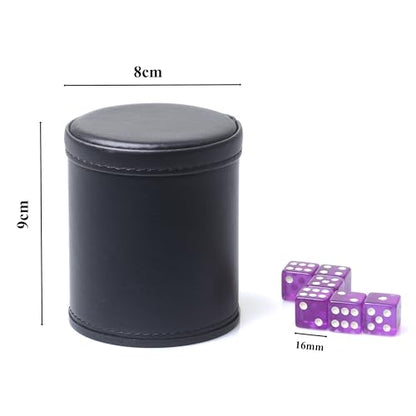 PU Leather Dice Cup Set, Purple Velvet Interior Dice Cup Shaker Quiet with 6 Purple Translucent Dice for Liars Dice/Farkle/Yahtzee Games, 1 Pack - color: Purple B