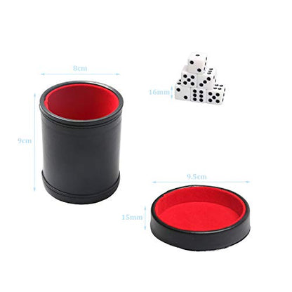 Leatherette Dice Cup with Lid, Includs 16mm Regular Dices, Red Felt Lining Dice Shaker Quiet for Playing Yahtzee/Farkle/Liars Dice/Board Game - color: Red
