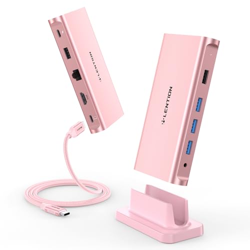 LENTION USB C Docking Staion 4K@60Hz, Ethernet, 5xUSB Ports, 100W PD, Audio | 9 in 1 Dock, 3.3ft Long Cable, Detachable Design, No Driver, Compatible with macOS, Windows & ChromeOS (D53, Rose Gold) - color: Rose Gold