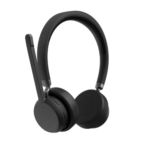 Lenovo Wireless Stereo Headset, Noise Cancelling Mic, Bluetooth 5.3 Multipoint, 31-Hour Talk & 60-Hour Playback, Lightweight 138g, Replaceable Earcups Over-Ear Comfort, Gaming, Office, & PC Use - style: Wireless - ENC