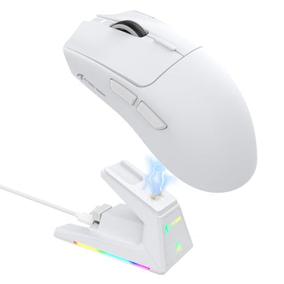 ATTACK SHARK X1 Ultralight Tri Mode Wireless 40000 DPI Gaming Mouse-White | Magnetic RGB Charging Dock,PixArt PAW3395 Pro Sensor,BT/2.4Ghz/Wired,1K Polling,Optical Micro Switch,Driver for PC Mac Gamer - color: White