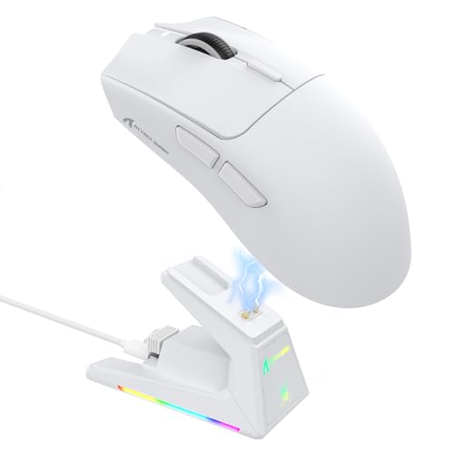 ATTACK SHARK X1 Ultralight Tri Mode Wireless 40000 DPI Gaming Mouse-White | Magnetic RGB Charging Dock,PixArt PAW3395 Pro Sensor,BT/2.4Ghz/Wired,1K Polling,Optical Micro Switch,Driver for PC Mac Gamer - color: White