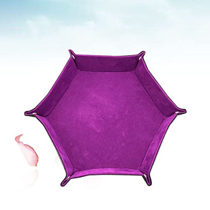 Vaguelly Hexagon Dice Tray Foldable PU Velvet Dice Storage Box for Board Games Lid for Gamers