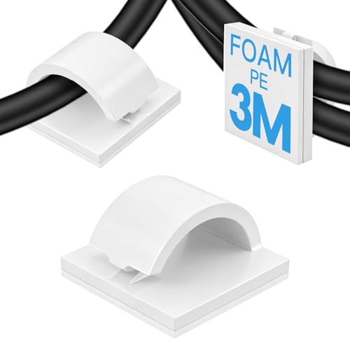 50Pcs Strong Adhesive Cable Clips, Dash cam Clips, car Wire Clips,Cord Organizer Cable Management,Cord Holder for Under Desk TV wall nightstand Office Home - color: White