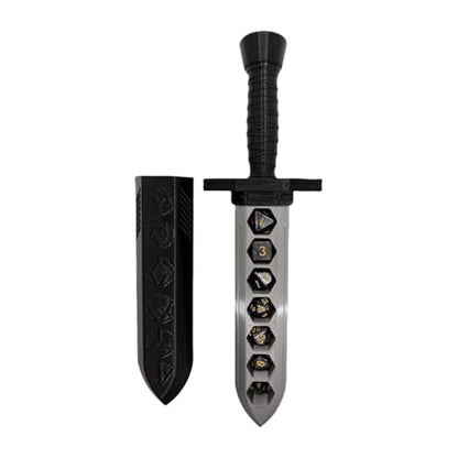 Dagger Dice Holder Box Dice Tower Dungeons and Dragons RPG Tabletop Roleplaying Game Jail D&D (Random 7PCS D20 Dice Set Included) Black - color: Black+silver