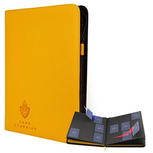 Card Guardian - 9 Pocket Premium Black Binder with Zipper for 360 Cards - Side Loading Pockets for Trading Card Games TCG (Yellow) | Holds 360 Cards, Side Loading, For TCG & Football, Premium Card Collection - color: Yellow