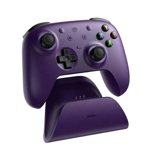 8Bitdo Ultimate 2 Wireless Controller for PC, Apple, Steam &Android, Purple | TMR Joysticks, Hall/Tactile Triggers, 8Speed 2.4G, 1000Hz Polling Rate, Motion Control, RGB Fire Ring, Charging Dock - color: Purple
