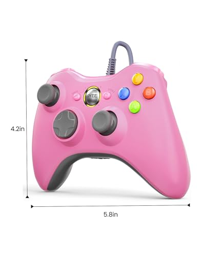 VOYEE PC Controller, Wired Controller Compatible with Microsoft Xbox 360 & Slim/PC Windows 10/8/7, with Upgraded Joystick, Double Shock | Enhanced (Pink) - color: Pink