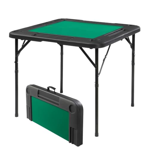 PEXMOR 34" Foldable Mahjong Table Portable, 4 Player Card Game Table w/Cup Holders & Chip Grooves, Tabletop Foldable, Poker Board Game Domino Table for Blackjack, Texas Hold'em (Black) - color: Black