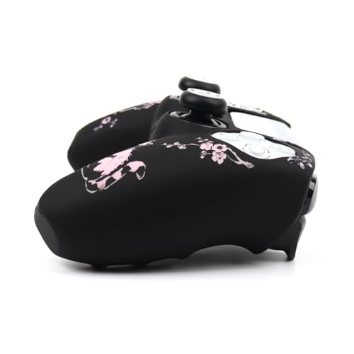 Cat Among Blossoming Branches Controller Skin Cover Compatible with PS5/Playstation 5 Controller, RALAN Protector Case Customised Thumb Grip - color: Cat Black Pink