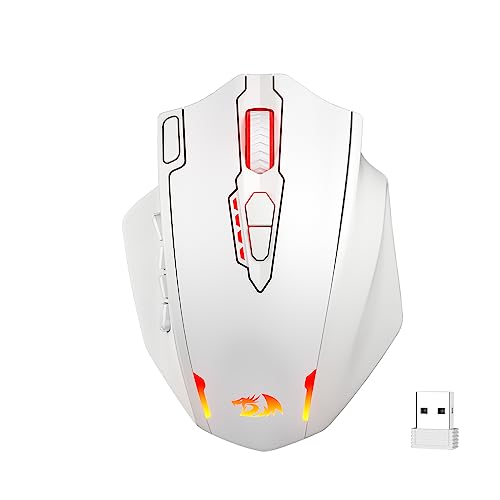 Redragon M913 Wireless RGB MMO Gaming Mouse 16000 DPI Remapping Keys | Cable-Free 0 Delay Dedicated for FPS Gamers, Redefine Keybinding Macro, Vibing Backlight, Ergonomic Grip Body Comfort - color: White, style: Wireless M913