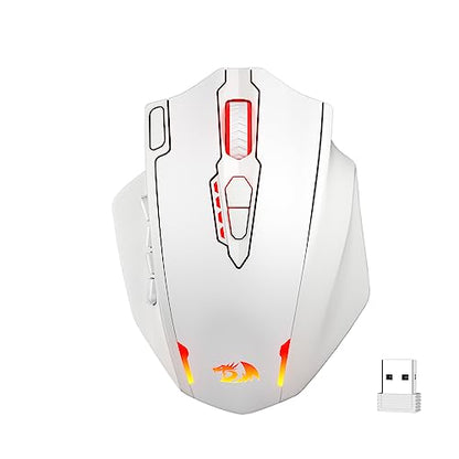 Redragon M913 Wireless RGB MMO Gaming Mouse 16000 DPI Remapping Keys | Cable-Free 0 Delay Dedicated for FPS Gamers, Redefine Keybinding Macro, Vibing Backlight, Ergonomic Grip Body Comfort - color: White, style: Wireless M913