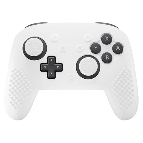 PlayVital Silicone Cover Skin for Nintendo Switch 2 Pro Controller – 3D Studded Edition Anti-Slip Grip Protector Case for Switch 2 Pro with Back Button Cap, Thumb Grips & Sticker - White - color: White