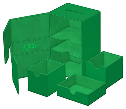 Ultimate Guard Twin Flip'n'Tray 160+, Deck Case for 160 Double-Sleeved TCG Cards + Dice Tray, Green, Independent Magnetic Closure & Microfiber Inner Lining - color: Green, size: 160+