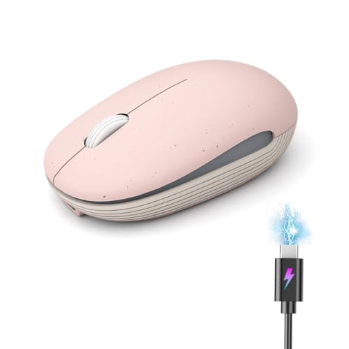 Wireless Mouse (Bluetooth+2.4G) Rechargeable Portable Silent Quiet Computer Mouse with 4000 DPI for Laptop/PC/Mac/MacBook/Chromebook/Surface Pro/iPad/Tablet Ambidextrous (Pink) - color: Pink