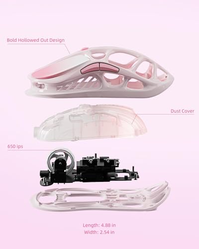GravaStar Mercury M1 Pro Wireless Gaming Mouse, Lightweight Magnesium Alloy, 26,000 DPI, PAW3395DM Sensor, 5 Programmable Buttons, Support Wired/2.4GHz/BT, Up to 200 Hours Battery Life (Gradient Pink) - color: Gradient Pink