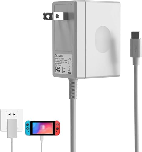 Charger for Nintendo S-Witch,39W AC Adapter for Switch (White) | Fast Travel Wall Charger with 5FT USB C Cable 15V/2.6A Power Supply for Nintendo Switch Supports TV Mode and Dock Station - color: white, size: 5FT