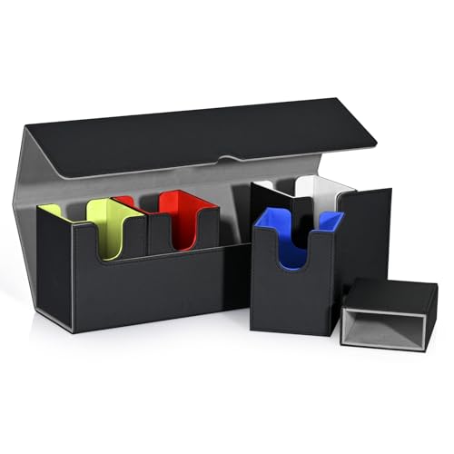 UAONO Card Deck Box with Dice Tray for MTG, 5 in 1 Card Deck Case Holds 800+ Unsleeved Cards, Strong Magnet Organizer Compatible with Yugioh TCG Sports Cards (Colorful) - color: A5-Colorful, size: 5 IN 1