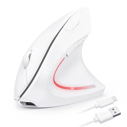 TECKNET Wireless Ergonomic Mouse, Rechargeable Wireless Vertical Mouse | Rechargeable Mouse White, 2.4GHz USB Receiver, Silent Click, 6 Adjustable DPI up to 4800, 6 Buttons for Laptop, PC & MacBook, - color: Light White