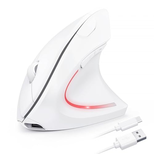 TECKNET Wireless Ergonomic Mouse, Rechargeable Wireless Vertical Mouse | Rechargeable Mouse White, 2.4GHz USB Receiver, Silent Click, 6 Adjustable DPI up to 4800, 6 Buttons for Laptop, PC & MacBook, - color: Light White