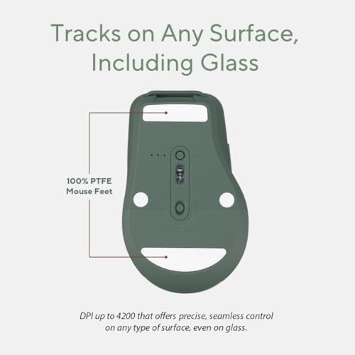 ASUS Wireless SmartO Mouse Silent Plus – Dual Mode (BT/2.4GHz), up to 3 Devices, Ergonomic, 4200 DPI, AA Battery Lasts up to 1 Year, Quiet Switches, Portable, for Productivity/Gaming - Green Tea Latte - color: Green Tea Latte