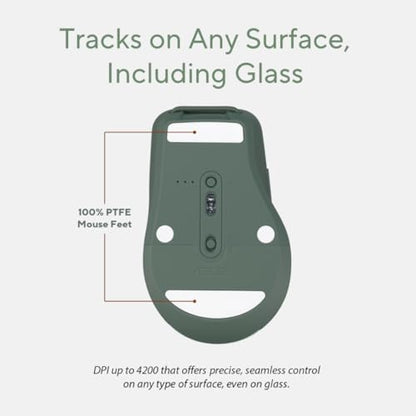 ASUS Wireless SmartO Mouse Silent Plus – Dual Mode (BT/2.4GHz), up to 3 Devices, Ergonomic, 4200 DPI, AA Battery Lasts up to 1 Year, Quiet Switches, Portable, for Productivity/Gaming - Green Tea Latte - color: Green Tea Latte