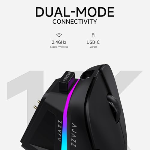 DAIDAI AJAZZ AJ159P Wireless Gaming Mouse with RGB Charging Dock, PAW3395 26K DPI Sensor, 56G Lightweight Ergonomic Mouse, 5 Programmable Buttons, 80 Million ASIN Switch - color: AJ159P Black