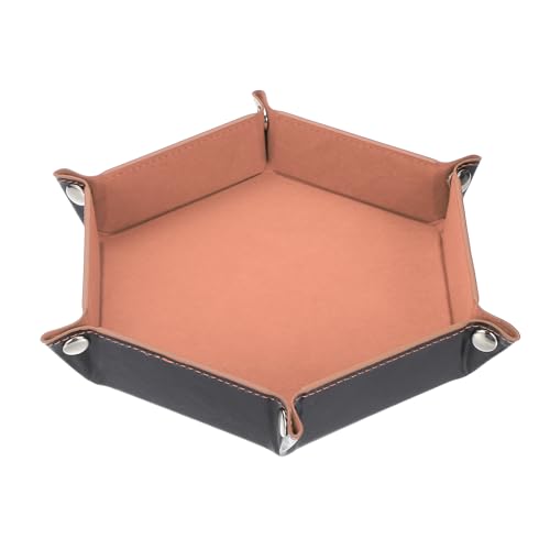 Dice Tray 10" PU Leather Velvet Folding Hexagon Dice Rolling Tray Holder Storage Box Perfect for RPG DND Table Games & Entryway & Nightstand Organizer (Pink Red, 1pcs) - color: Pink Red