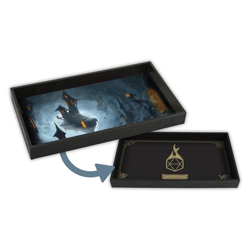 Forged Dice Co. Dice Tray 14" - Reversible Dice Rolling Mat - Compatible with Board Games and Tabletop RPGs Like Dungeons and Dragons Pathfinder Roleplaying Games - Realm of Mist - color: Black Tray W/ Realm of Mist Mat