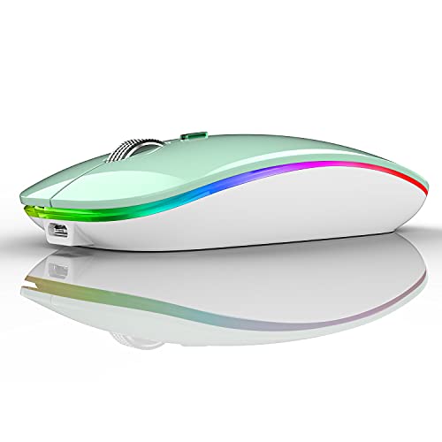 TENMOS Wireless Bluetooth Mouse, LED Silent Rechargeable Mouse-Mint Green | Tri-Mode BT5.1/5.0+2.4GHz,USB C Charging, Quiet Click, Nano Receiver,Type C Adapter, Portable, Slim, for Laptop/Macbook/iPad - color: mint green