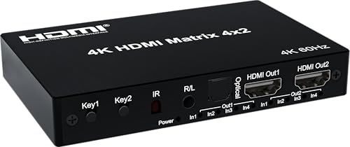 4K@60Hz HDMI eARC Splitter Switcher 4x2 Bidirectional - 1x4 eARC Audio Splitter/Switcher, HDCP2.2 HDR10, 4-Port HDMI Switch for Soundbar/Amplifier/Blu-ray, Fiber/Coaxial Output