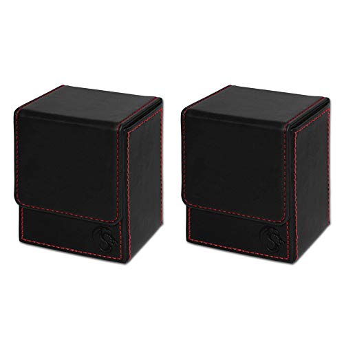 BCW Card Deck Case for MTG Card Storage Box - 2 Pack - Fits Pokemon, Star Wars Cards & other Trading Cards, Black Premium Leatherette w/Magnetic Closure - Holds 160 Cards Total (80 cards each)