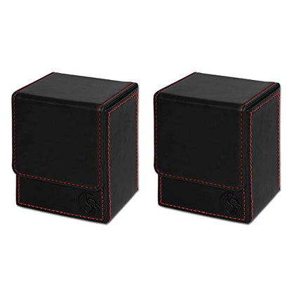 BCW Card Deck Case for MTG Card Storage Box - 2 Pack - Fits Pokemon, Star Wars Cards & other Trading Cards, Black Premium Leatherette w/Magnetic Closure - Holds 160 Cards Total (80 cards each)